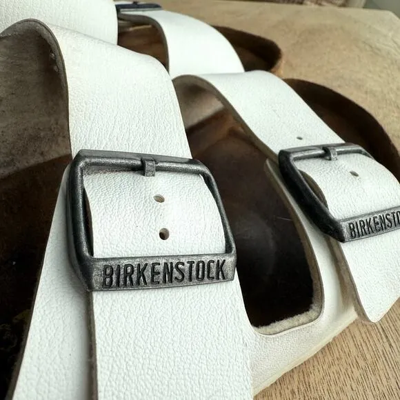 Birkenstock Arizona Sandals White Leather Double Strap Comfort Shoe 37 Women 6.5