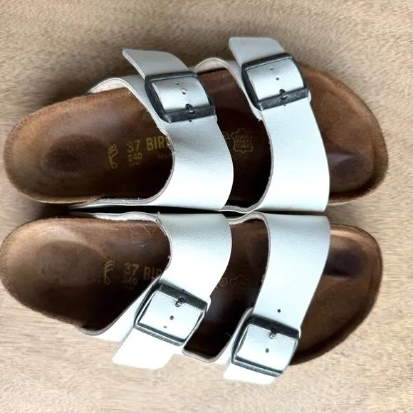 Birkenstock Arizona Sandals White Leather Double Strap Comfort Shoe 37 Women 6.5