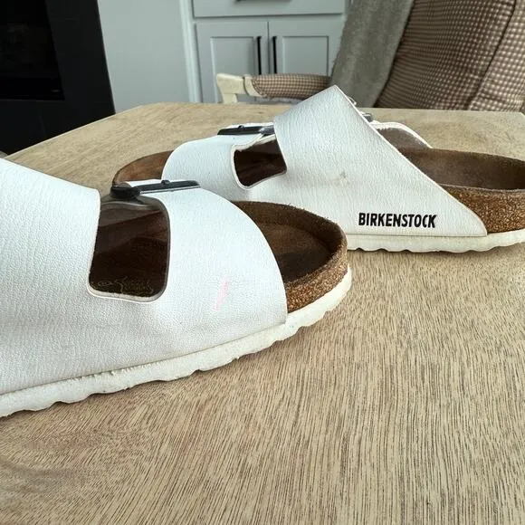 Birkenstock Arizona Sandals White Leather Double Strap Comfort Shoe 37 Women 6.5