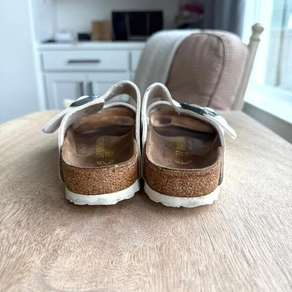 Birkenstock Arizona Sandals White Leather Double Strap Comfort Shoe 37 Women 6.5