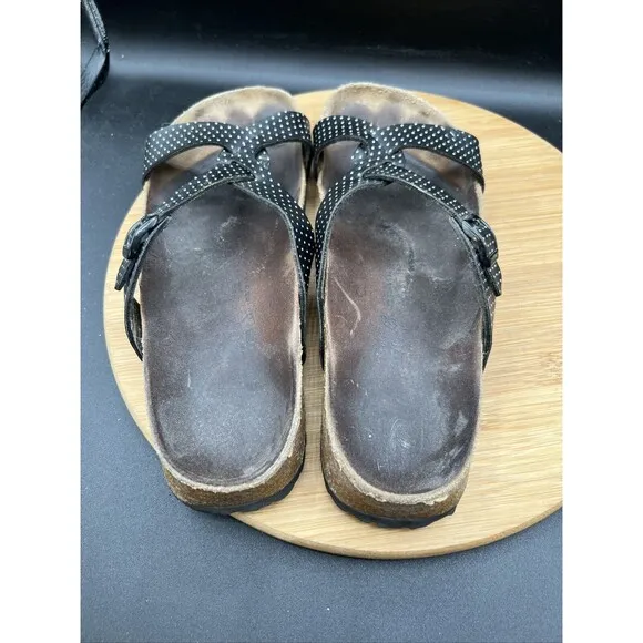 Birkenstock Birki's Sylt Women’s Size 11 Slip On Sandals Black Polka Dot Shoes