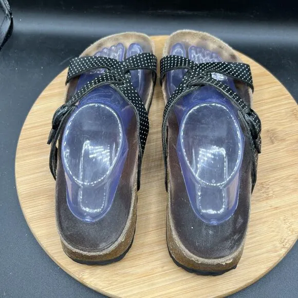 Birkenstock Birki's Sylt Women’s Size 11 Slip On Sandals Black Polka Dot Shoes