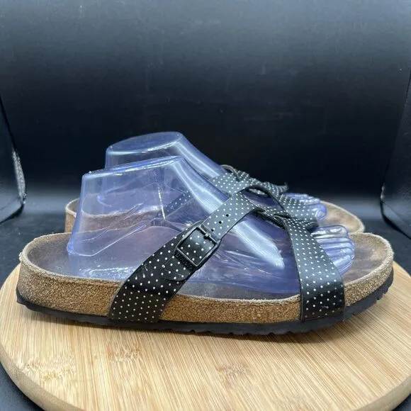 Birkenstock Birki's Sylt Women’s Size 11 Slip On Sandals Black Polka Dot Shoes
