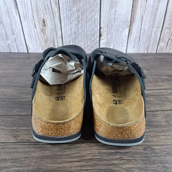 Birkenstock Boston BS Black Leather Women's 9 Men's 7 Regular EU40 Slip On Mule
