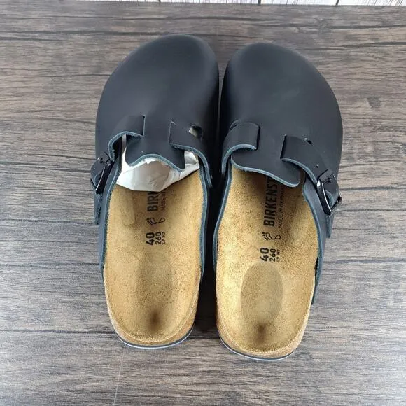 Birkenstock Boston BS Black Leather Women's 9 Men's 7 Regular EU40 Slip On Mule