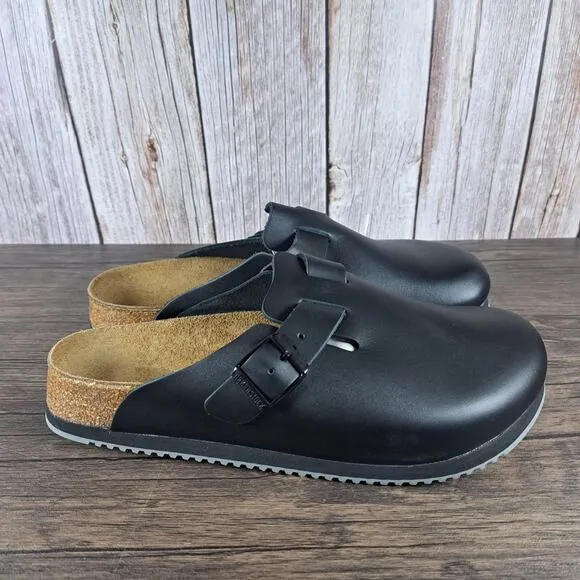 Birkenstock Boston BS Black Leather Women's 9 Men's 7 Regular EU40 Slip On Mule
