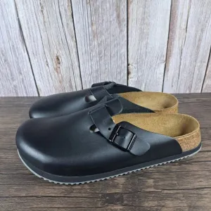 Birkenstock Boston BS Black Leather Women's 9 Men's 7 Regular EU40 Slip On Mule