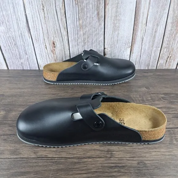 Birkenstock Boston BS Black Leather Women's 9 Men's 7 Regular EU40 Slip On Mule
