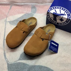 Birkenstock Boston Mink Mules with Suede Finish - Narrow