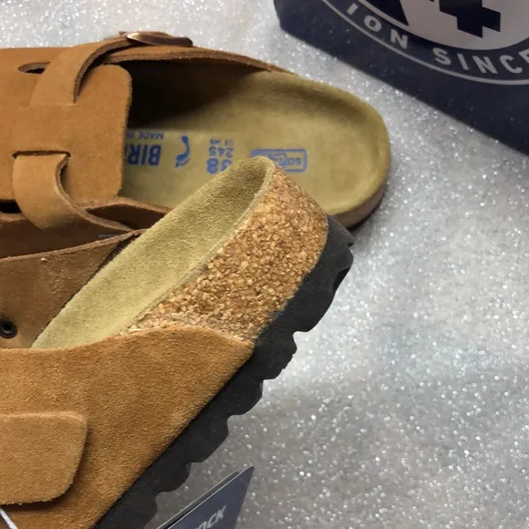 Birkenstock Boston Mink Mules with Suede Finish - Narrow