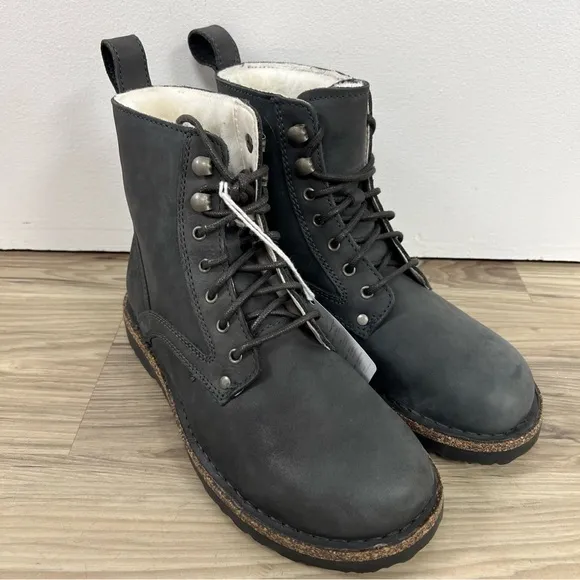 Birkenstock Bryson Shearling Gray Nubuck Leather Combat Boots Women US6-6.5/EU37