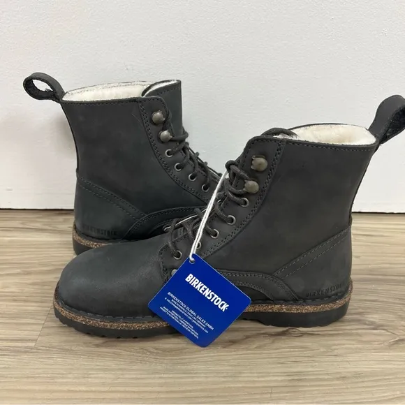 Birkenstock Bryson Shearling Gray Nubuck Leather Combat Boots Women US6-6.5/EU37