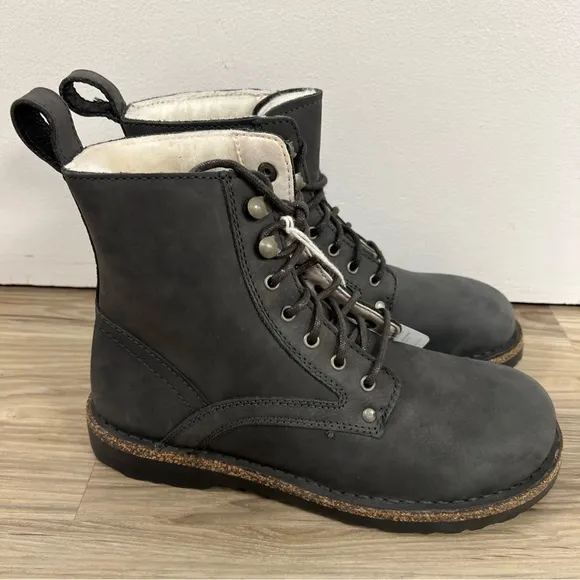 Birkenstock Bryson Shearling Gray Nubuck Leather Combat Boots Women US6-6.5/EU37