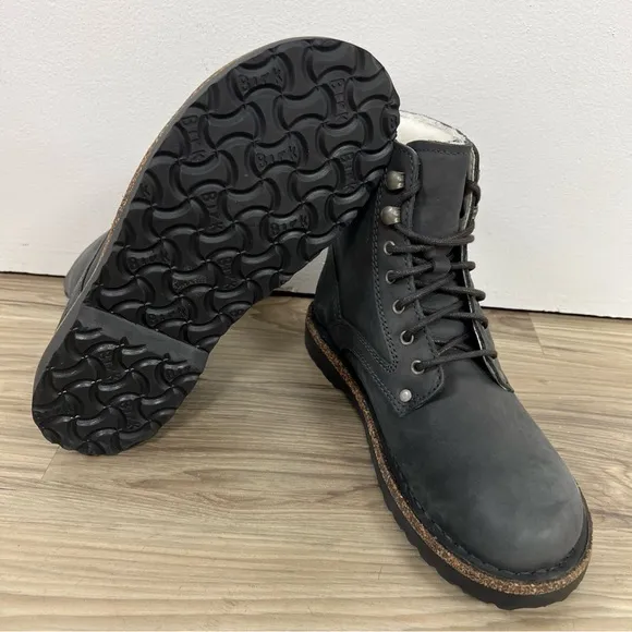 Birkenstock Bryson Shearling Gray Nubuck Leather Combat Boots Women US6-6.5/EU37