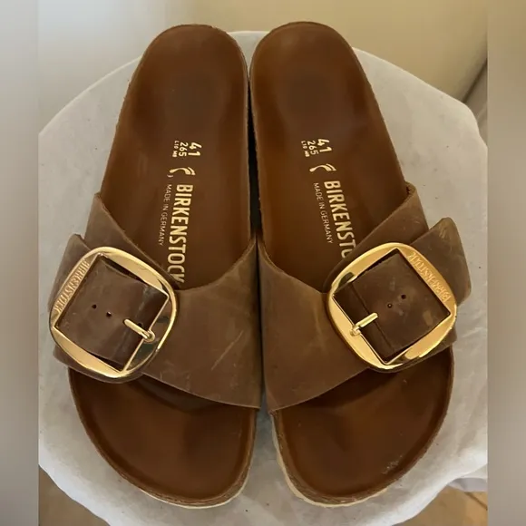 Birkenstock Madrid Big Buckle Brown Leather Sandals Slides Shoes US 10