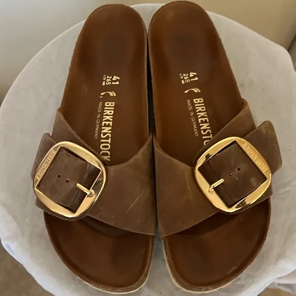 Birkenstock Madrid Big Buckle Brown Leather Sandals Slides Shoes US 10