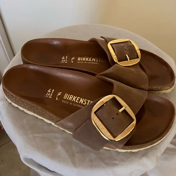 Birkenstock Madrid Big Buckle Brown Leather Sandals Slides Shoes US 10