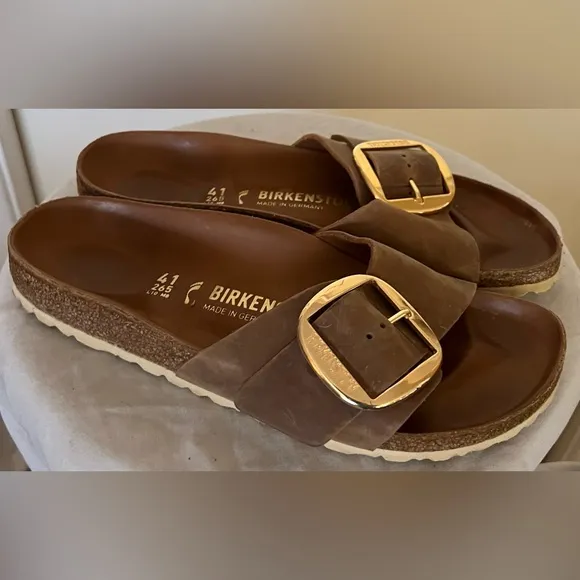 Birkenstock Madrid Big Buckle Brown Leather Sandals Slides Shoes US 10