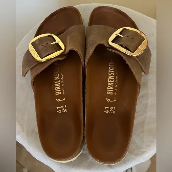 Birkenstock Madrid Big Buckle Brown Leather Sandals Slides Shoes US 10