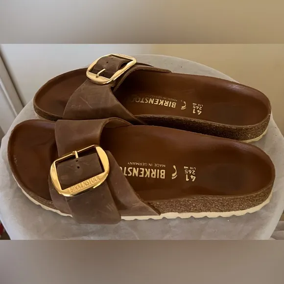 Birkenstock Madrid Big Buckle Brown Leather Sandals Slides Shoes US 10