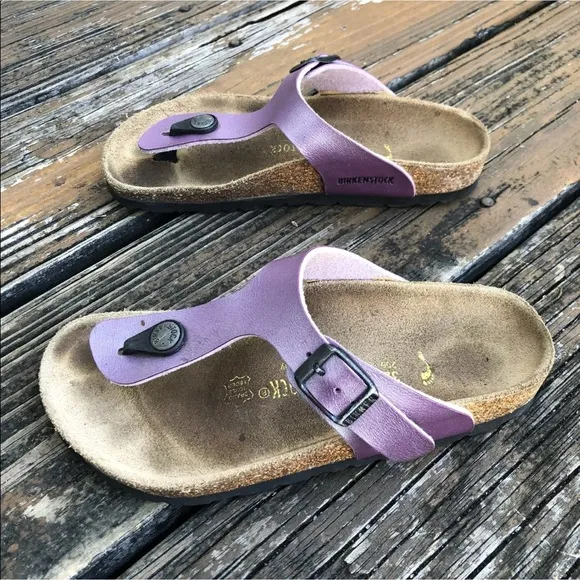 Birkenstock Purple Metallic Gizeh Leather Slip On Sandals Girls Sz EU 32 Germany