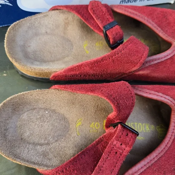 Birkenstock Red Suede Slip-On Shoes Ascot Clog Comfy Eu 40 Us 9-9.5