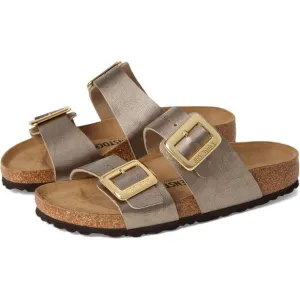 Birkenstock Shoes Sydney Luxe Buckle Taupe Slide Sandals