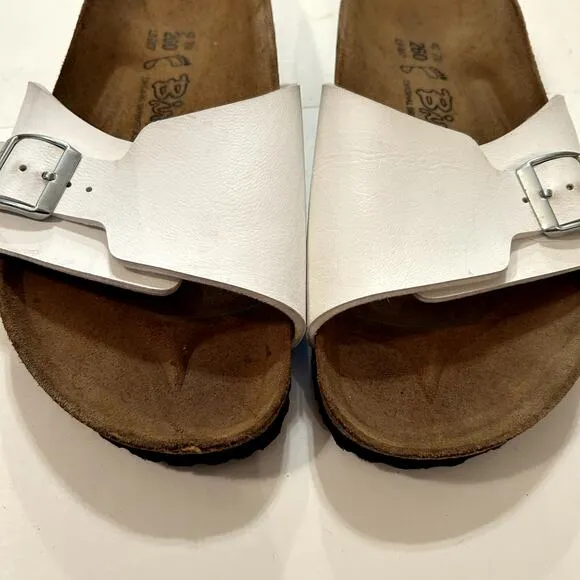 Birki's Birkenstock Shoes Sandals Slides Slip On Flip Flop White Single Strap‎ 9