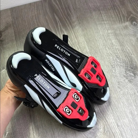 Black and Red Athletic Cycling Shoes with Velcro Straps