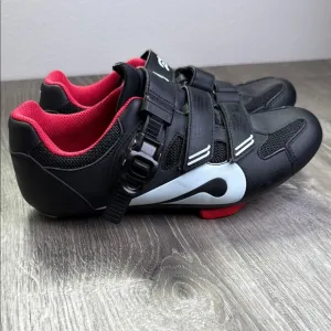 Black and Red Athletic Cycling Shoes with Velcro Straps