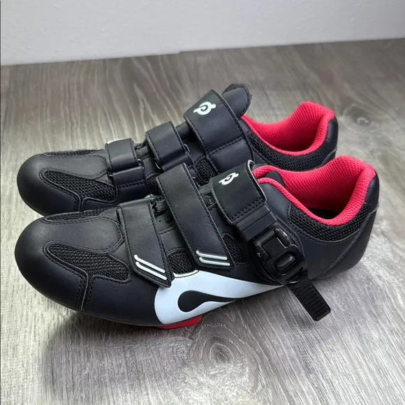 Black and Red Athletic Cycling Shoes with Velcro Straps