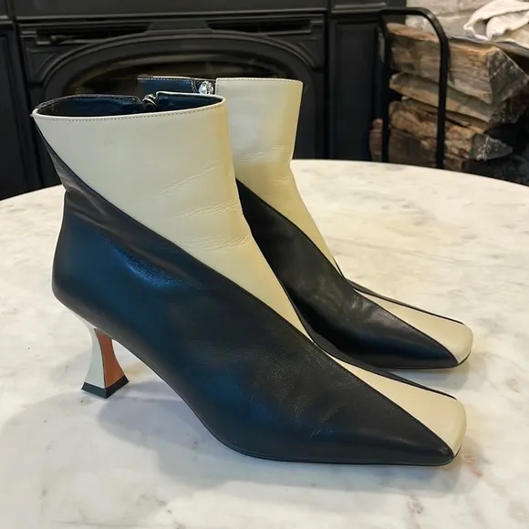 Black and White Leather Duck Boots