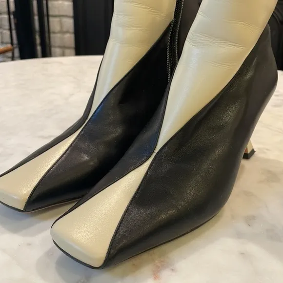 Black and White Leather Duck Boots