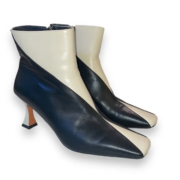 Black and White Leather Duck Boots