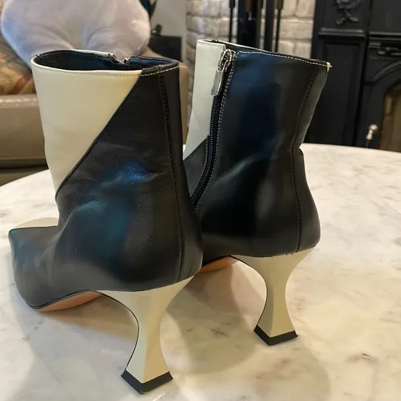 Black and White Leather Duck Boots