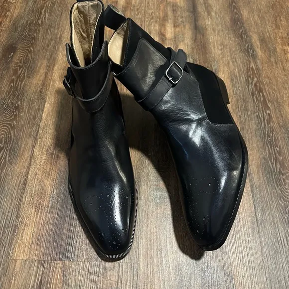 Black brogue strapped boots