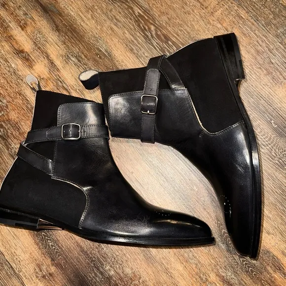 Black brogue strapped boots