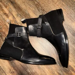 Black brogue strapped boots