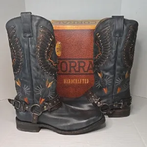 Black Eagle Leather Corral Cowboy Square Toe Motorcycle Boots