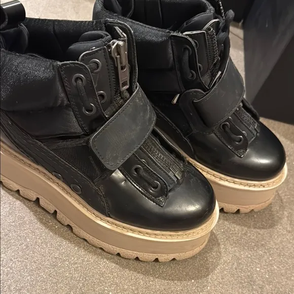 Black High-Top Sneakers with Beige Soles