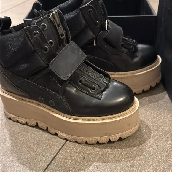 Black High-Top Sneakers with Beige Soles