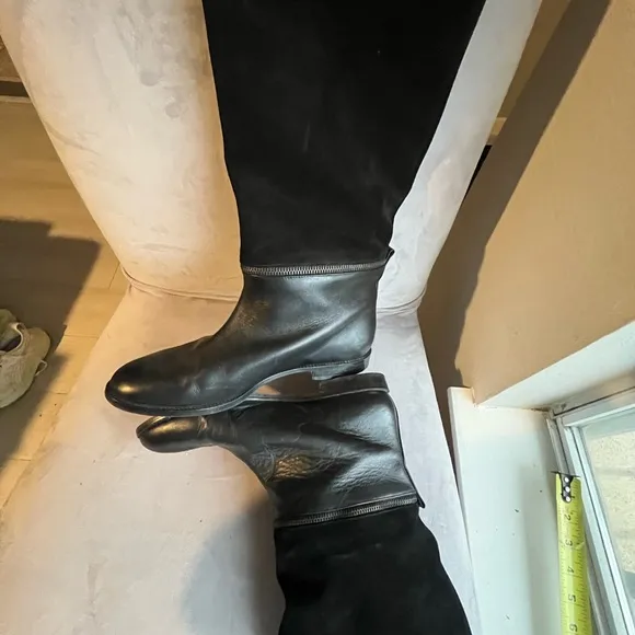 Black Knee-High Leather Boots made in Italy leather and suede