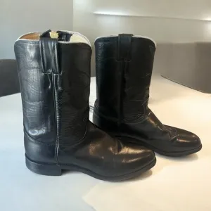 BLACK LEATHER JUSTIN ROPER STYLE 3133 COWBOY WESTERN RANCH BOOTS SIZE 9.5D