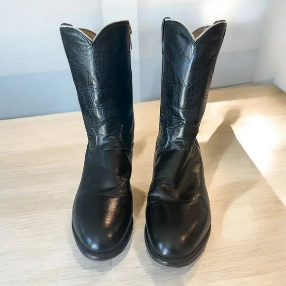 BLACK LEATHER JUSTIN ROPER STYLE 3133 COWBOY WESTERN RANCH BOOTS SIZE 9.5D