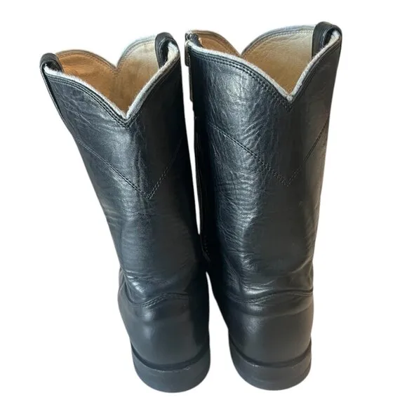 BLACK LEATHER JUSTIN ROPER STYLE 3133 COWBOY WESTERN RANCH BOOTS SIZE 9.5D