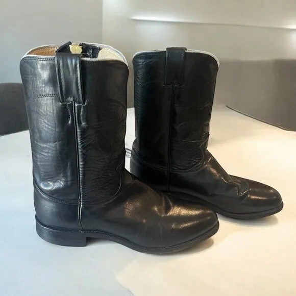 BLACK LEATHER JUSTIN ROPER STYLE 3133 COWBOY WESTERN RANCH BOOTS SIZE 9.5D