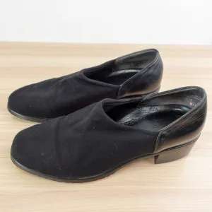 Black Leather Slip On Shoes Women 10 M MUNRO American Stretch Fabric Classic USA