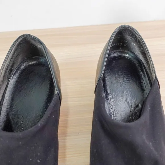 Black Leather Slip On Shoes Women 10 M MUNRO American Stretch Fabric Classic USA