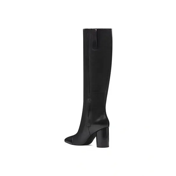 Black Nine West Leather Tall Round Heel Oval Toe Boots (NWT)