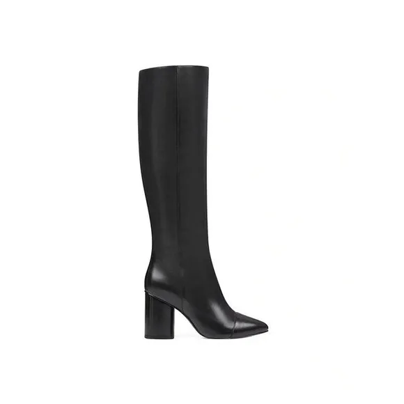 Black Nine West Leather Tall Round Heel Oval Toe Boots (NWT)